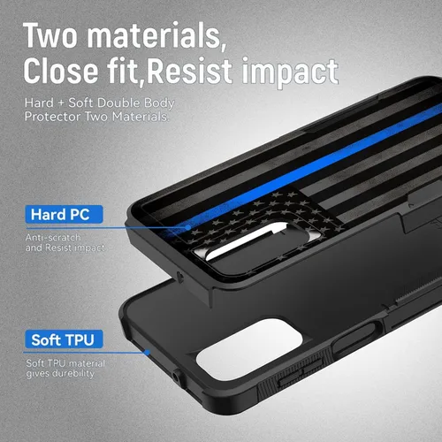 Vista 232 de Funda para Galaxy A14 5G, resistente de doble capa híbrida de policarbonato duro, goma suave, a prueba de golpes, funda protectora resistente