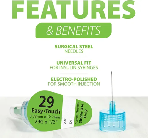 Vista 2 de Easy Touch - Agujas para bolígrafo de insulina, 29G, 1/2 pulgada (12.7mm), caja de 100