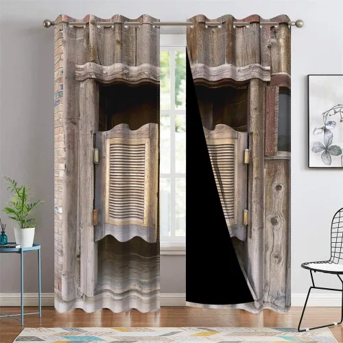 Vista 57 de Cortinas rústicas para ventana de puerta de granero, puerta de madera gris, puerta de garaje, tratamiento de ventana para sala de estar, dormitorio