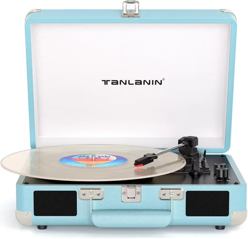 Vista 20 de TANALNIN - Tocadiscos de vinilo, tocadiscos portátil de maleta con Bluetooth de 3 velocidades con altavoces integrados, grabación USB, salida RCA
