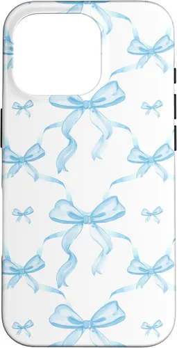 Vista 20 de Cintas y lazos estéticos de color azul claro para iPhone 16 en estuche de acuarela