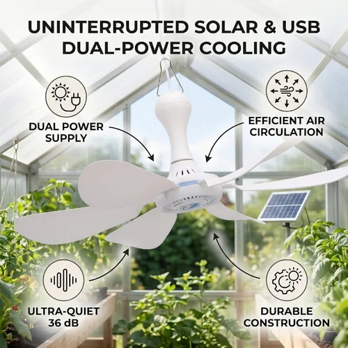 Vista 8 de Ventilador de techo solar 5V 10W Dual Power USB