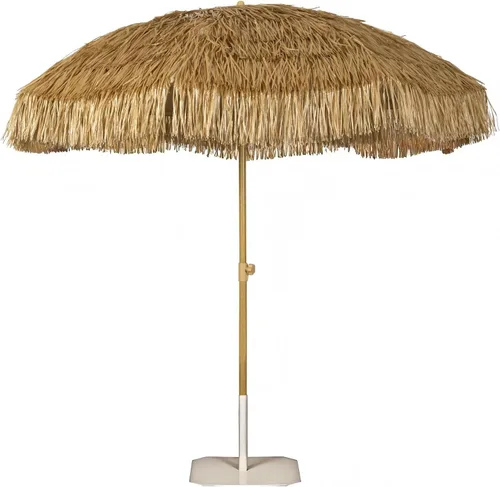 Vista 6 de Hula - Sombrilla Tiki de paja tropical, palapa, rafia, tiki hut, sombrilla hawaiana para patio con flecos, sombrilla bohemia de 6 pies 8 pies y 9