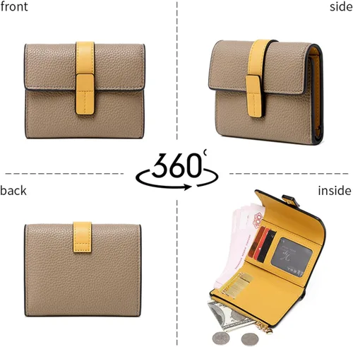 Vista 6 de AOXONEL Billetera pequeña de cuero para mujer, billetera Rfid para mujer, billetera triple plegable, compacta con ranuras para tarjetas y bolsillo