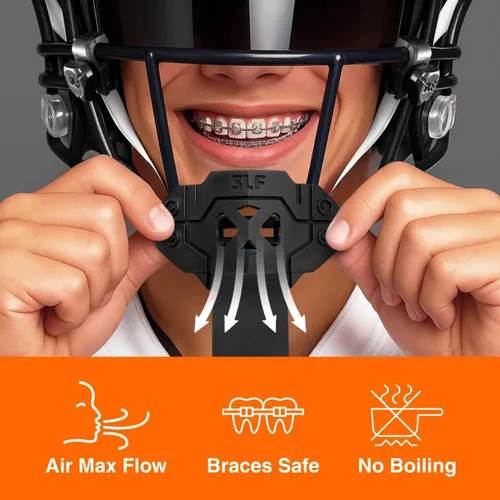 Vista 4 de SLEEFS X Black Football Mouth Guard with Helmet Strap - Lip/Teeth Protector Mouthpiece - Moldable - for Youth/Adults, Men & Women Mouth Guard