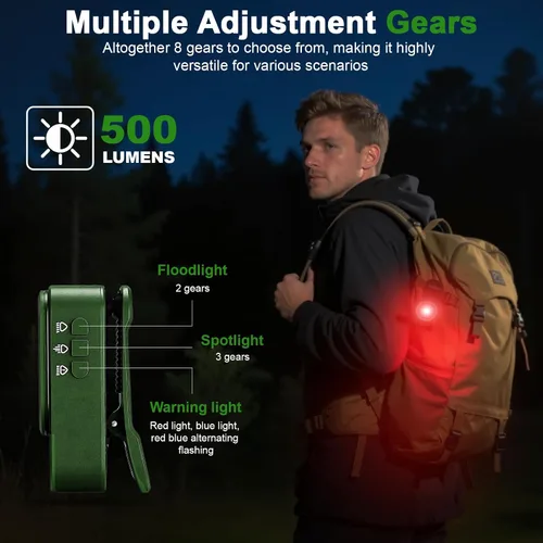 Vista 5 de Linterna EDC recargable profesional con clip de 500 lúmenes, luz de clip con tres soluciones de iluminación, carga USB C, linterna magnética IPX6