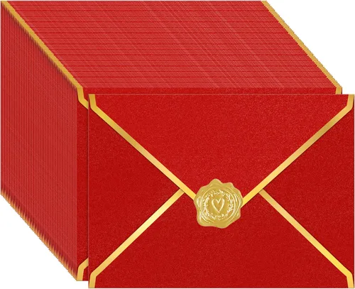 Vista 12 de Paquete de 100 sobres A7 de 5 x 7 para invitaciones, 7.18 oz de cartulina gruesa brillante 4 x 6 con solapa en V y sellador de lámina dorada, sobre