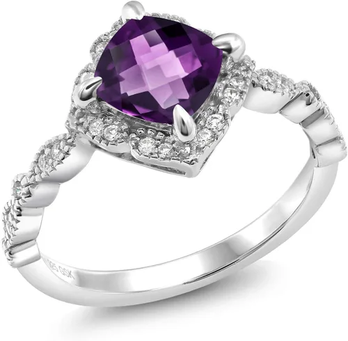 Vista 40 de Gem Stone King Anillo de compromiso solitario de moissanita blanca con piedra natal de corte cojín de 0.276 in para mujer, plata de ley 925