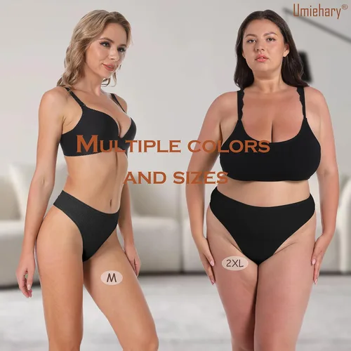 Vista 2 de Umiehary Bragas deportivas elásticas de algodón y nailon de cintura alta para mujer ropa interior transpirable talla regular y grande