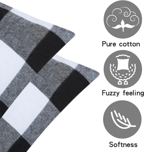 Vista 5 de Cootato Fundas de almohada de Navidad, juego de 2 fundas de almohada de algodón con diseño de búfalo blanco y negro, 18 x 18 pulgadas, para sofá