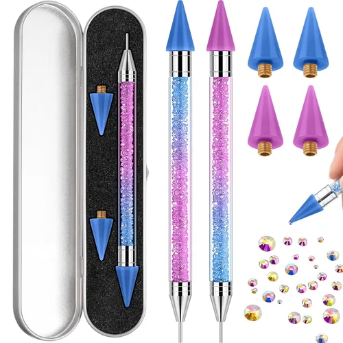 Vista 6 de 2 piezas de lápiz de cera con punta de diamante de imitación y pluma de punteado, selector de gemas de diamante de imitación de doble punta, lápiz