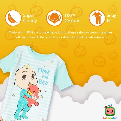 Vista 3 de CoComelon Conjunto de pijama de algodón ajustado de 4 piezas para niños, suave y lindo para niños