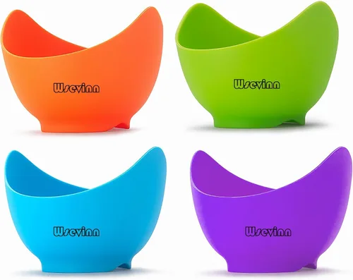 Vista 4 de Cocedor de huevos escalfados, tazas de silicona para cazar huevos escalfados con soportes de anillo, taza antiadherente para cocinar huevos