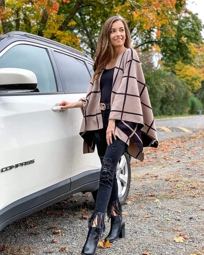 Vista 3 de Moss Rose Chal envolvente tipo chal para mujer, capa Ruana, frente abierto, chal para otoño e invierno