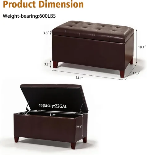 Vista 2 de Joveco Banco Otomán de Almacenamiento, 33 Pulgadas de Cuero Sintético Rectangular con Capitoné, Taburete para los Pies al Pie de la Cama