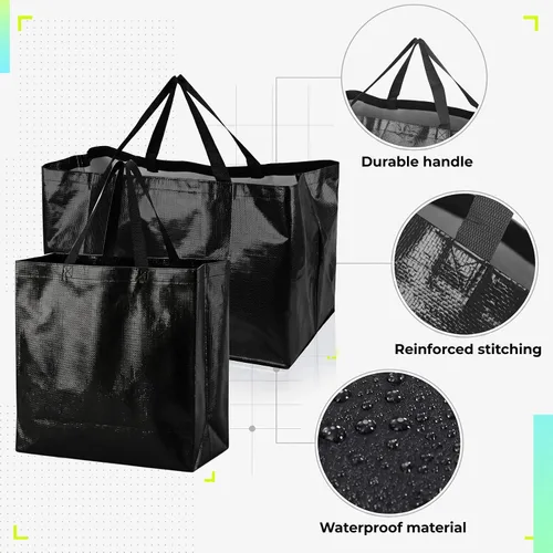 Vista 5 de Shappy 6 Piezas Bolsas de Compra Extragrandes Reutilizables con Asas, Bolsas de Comestibles Tejidas Coloridas de Plástico Impermeable Negro