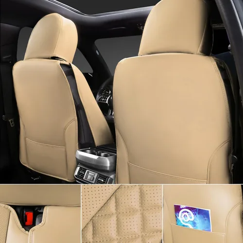Vista 5 de CAR PASS Juego completo de fundas de cuero de napa para asiento de automóvil, protector impermeable duradero y acolchado, ajuste universal