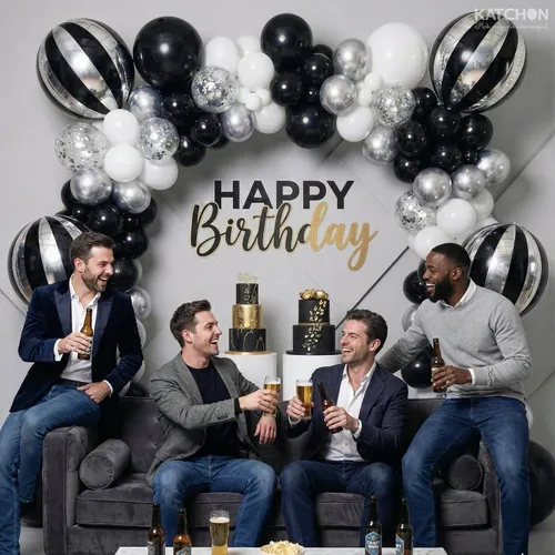 Vista 7 de Katchon, Globos grandes de color negro y plateado, 22 pulgadas, paquete de 6, globos a rayas para decoraciones de fiesta en negro y plateado