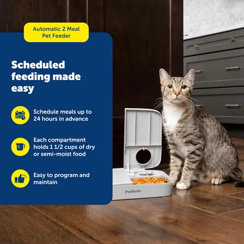 Vista 9 de PetSafe Analog 2 Comedero Programable para 2 Comidas para Mascotas, Comedero Automático para Perros y Gatos - Dispensador de Comida Seca