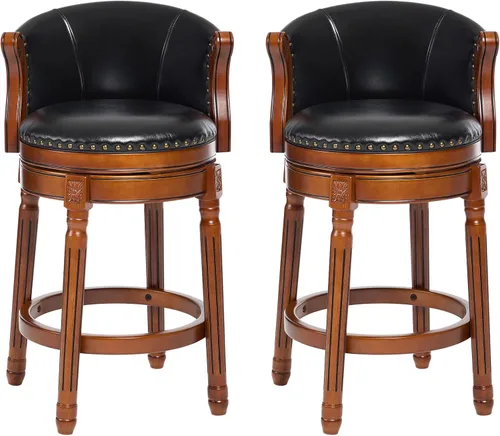 Vista 12 de CozyRain Taburetes de bar de madera de goma, taburete de bar tapizado de cuero con respaldo y reposapiés para el hogar, cocina, mostrador, comedor