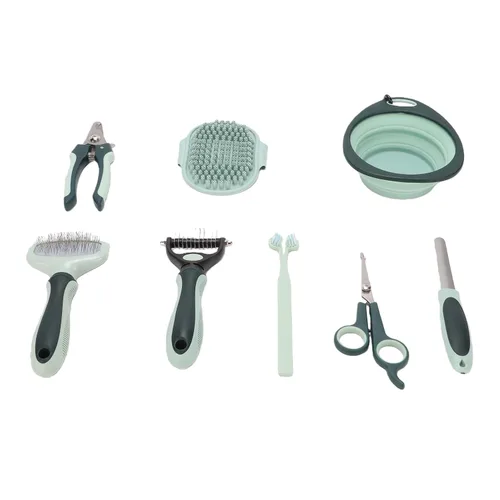 Vista 2 de Luocute Juego de 8 piezas de aseo para perros y gatos, cepillo de baño profesional con rastrillo para cortar uñas, cepillo de dientes, bolsa