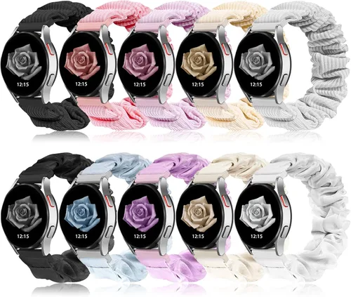Vista 7 de Compatible con Samsung Galaxy Watch 7/6/5/4/Active 2/FE - Correas de 40 mm/44 mm, Correa Scrunchie de liberación rápida de 20 mm - Correas elásticas
