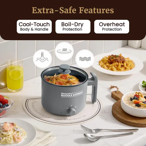 Vista 6 de Elite Gourmet Noodle Express - Olla caliente eléctrica, Ceralast antiadherente, color gris