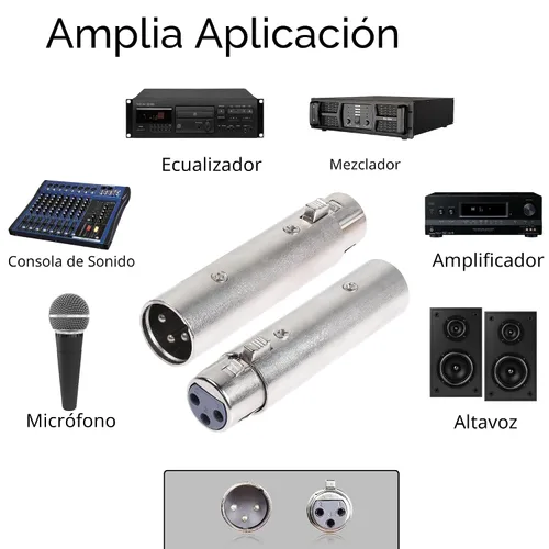 Vista 5 de Adaptador XLR macho a hembra, conector adaptador de extensión de cable de audio XLR de 3 pines (paquete de 2)