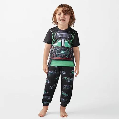Vista 2 de Boys Truck Cars Pants Sets Kids Monster Machine Short Sleeve Tee Shirt 2PCS Clothing Set Playwear 2-7 Years