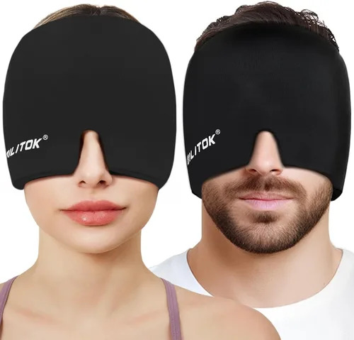 Vista 7 de EXQUISLIFE Gorra de Alivio para Migraña y Dolor de Cabeza, Envoltura de Hielo en Gel, Terapia de Calor y Frío, Máscara para los Ojos para Alivio
