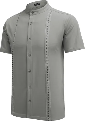 Vista 5 de COOFANDY Mens Short Sleeve Cuban Guayabera Shirt Casual Band Collar Button Down Shirts