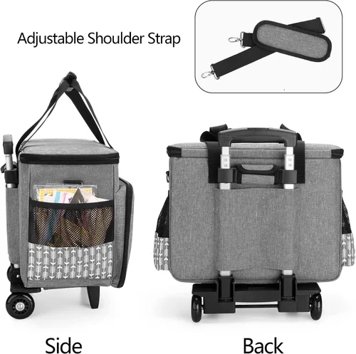Vista 4 de Yarwo Bolsa de manualidades rodante con ruedas 2.0, bolsa de mano para álbum de recortes para mujer, con carrito desmontable y tablero inferior