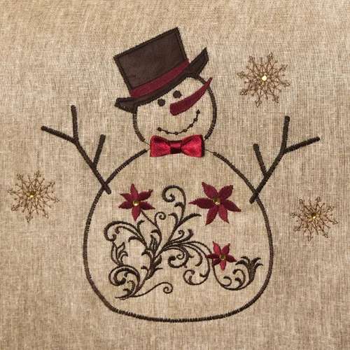 Vista 4 de Snowman Embroidered Collection Camino de mesa navideño, 13 x 72 pulgadas