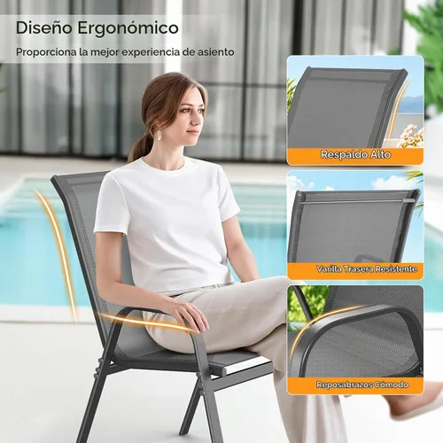 Vista 7 de ONBRILL Juego de 4 sillas de patio, sillas de comedor apilables para Gris