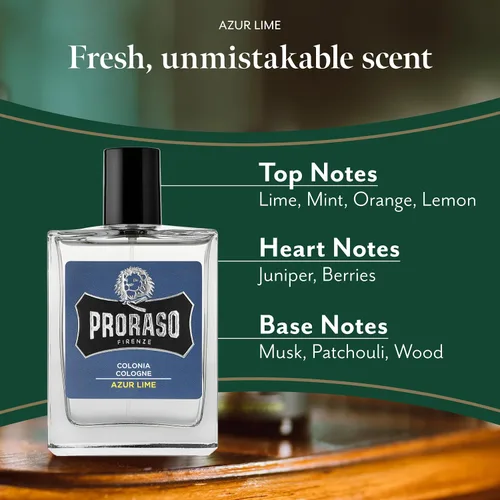 Vista 3 de Proraso Eau De Colonia, Lima Azur, 3.4 Fl Oz Masculine Fresh Citrus Eau de Colonia - Fragancia de menta, limón, naranja y almizcle para hombre
