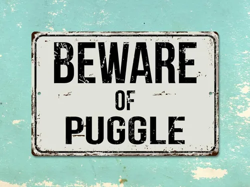 Vista 2 de Deerts 466VS Beware of Puggle - Letrero de metal retro de aluminio vintage de 8 x 12 pulgadas