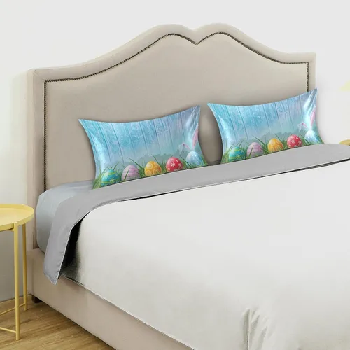 Vista 3 de Nander Funda de almohada de satén estándar de Pascua, huevos coloridos y orejas de conejo, funda de almohada para el hogar, funda de almohada suave