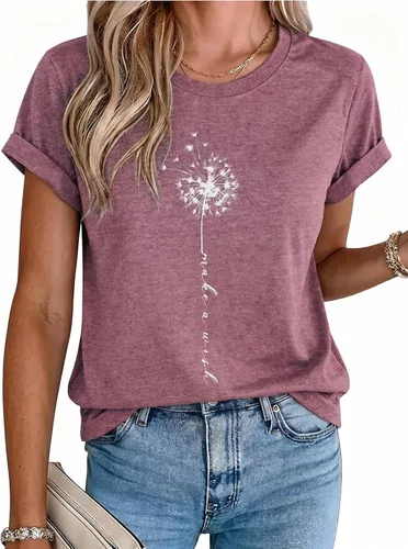 Vista 16 de MaQiYa - Camiseta de verano con estampado de diente de león para mujer, diseño vintage Negro