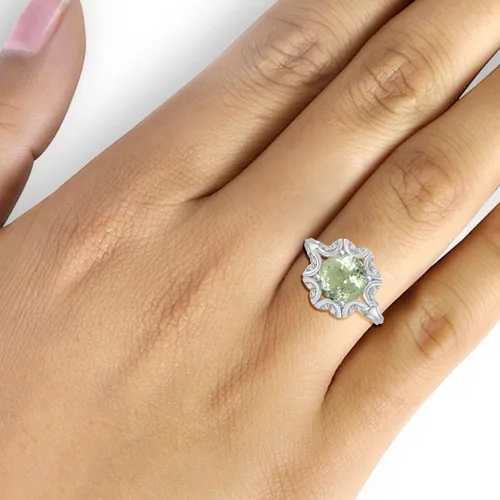 Vista 3 de JEWELEXCESS Anillo de diamantes blancos con amatista verde y acento de 2,58 quilates en plata de ley