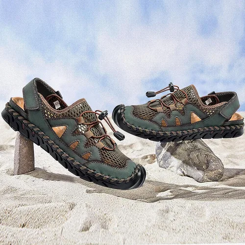 Vista 7 de Sandalias para hombre, zapatos de playa de cuero de verano para pescador, sandalias de punta cerrada para hombres, sandalias de agua transpirables