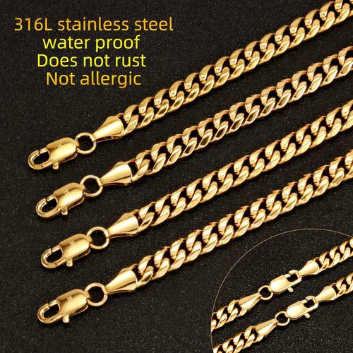 Vista 3 de CaptainSteeL Pulsera cubana para hombres y mujeres, pulsera de acero inoxidable de 77.589 pulgadas, chapado en oroacero inoxidable, regalo