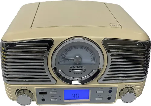 Vista 3 de TechPlay QT62BT CD estéreo compacto de diseño retro, con perilla giratoria AM/FM, recepción Bluetooth inalámbrica y puerto USB. con entrada auxiliar