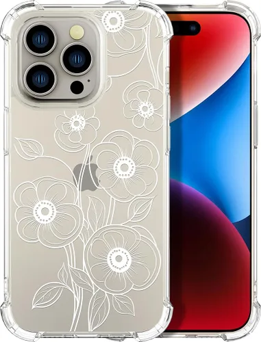 Vista 17 de Compatible con iPhone 14, funda transparente y bonita para mujeres y niñas, diseño floral, diseño floral femenino, funda para teléfono 14