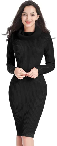 Vista 3 de v28 Vestido de suéter suave acanalado ajustado y elástico de manga larga para mujer