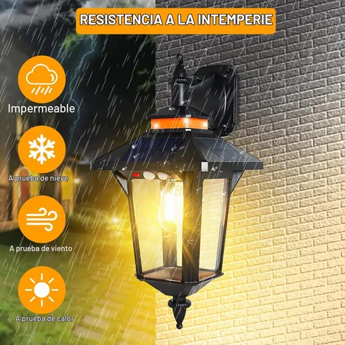 Vista 4 de Linterna de Pared Solar con 3 Modos, Luz de Pared Solar con Sensor de Movimiento Impermeable, Luces LED de Porche Delantero del Anochecer al