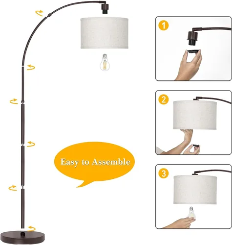 Vista 5 de Lámpara de pie para sala de estar, lámpara de pie de arco con cabezal de lámpara ajustable, lámpara de pie de poste alto con interruptor de pedal