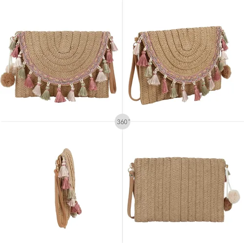 Vista 4 de Meyaus Bolso de hombro cruzado tejido de paja pequeña para mujer