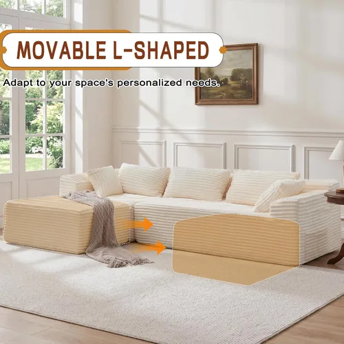 Vista 7 de Korser - Sofá modular modular en forma de L de 110 pulgadas con diván, cómodo sofá de pana sin hueso con asiento profundo y bolsillos laterales