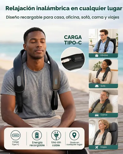 Vista 3 de Masajeador inalámbrico de cuello y hombros Snailax 4D Negro A