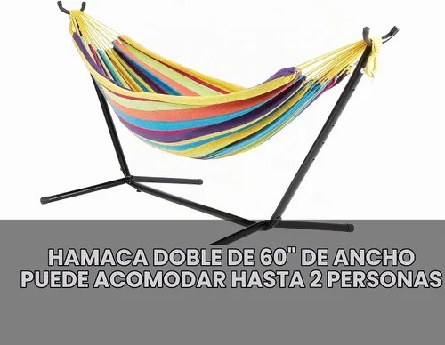 Vista 2 de Bliss Hammocks Hamaca de 60 pulgadas de ancho y soporte integrado con funda de transporte y accesorios para colgar en interiores, exteriores, junto